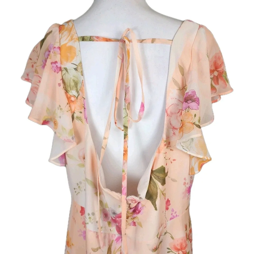 Azazie Formal Gown Dress Womens 20 22 Abstract Bouquet Floral Peach Pink Wedding